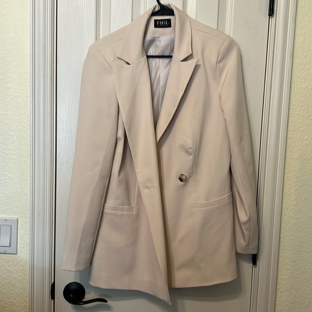Figl Double Button Cream Lined Blazer Size Xl - image 1
